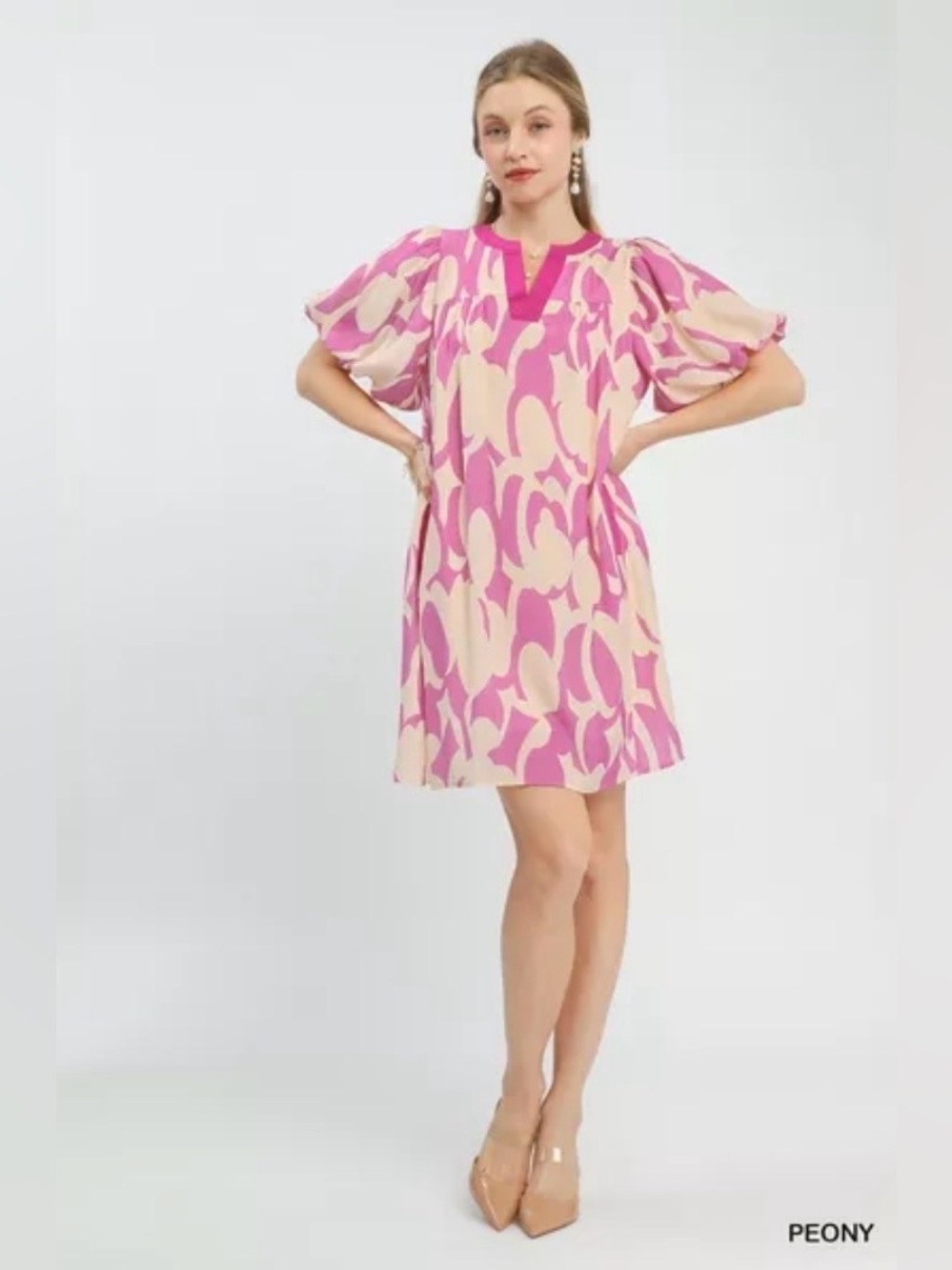 🩷Umgee Abstract Print Puff Sleeve Shift Dress 🩷🛍️